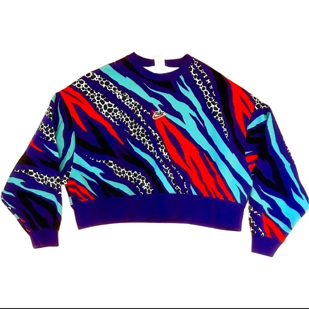 Nike Airloom Purple Animal Abstract Fleece Oversized Cropped Sweatshirt